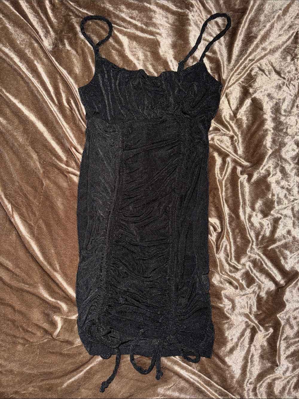 Forever 21 Black Ruched Spaghetti-Strap Mini Dress stretchy